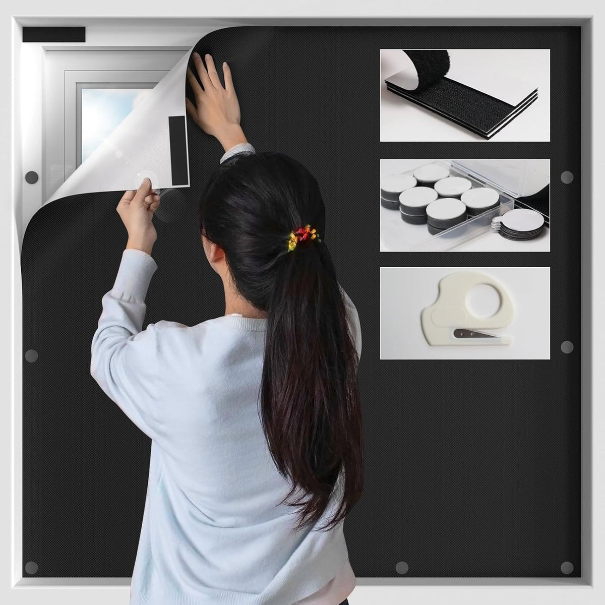 BKSAI 100% Blackout Curtains for Bedroom, Magnetic Portable Blackout Shades for Travel, Black Out Window Cover No Drill Cuttable for Bedroom, Nursery, Media Room, RV, 39x57 inch