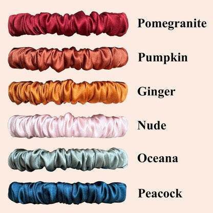 VLOMOT 6 Pcs Set 100% Pure Mulberry Silk Hair Scrunchies - 6 Chic Colors Everyday Skinny Scrunchies Silk Ponytail Holders - No Damage (Purple)