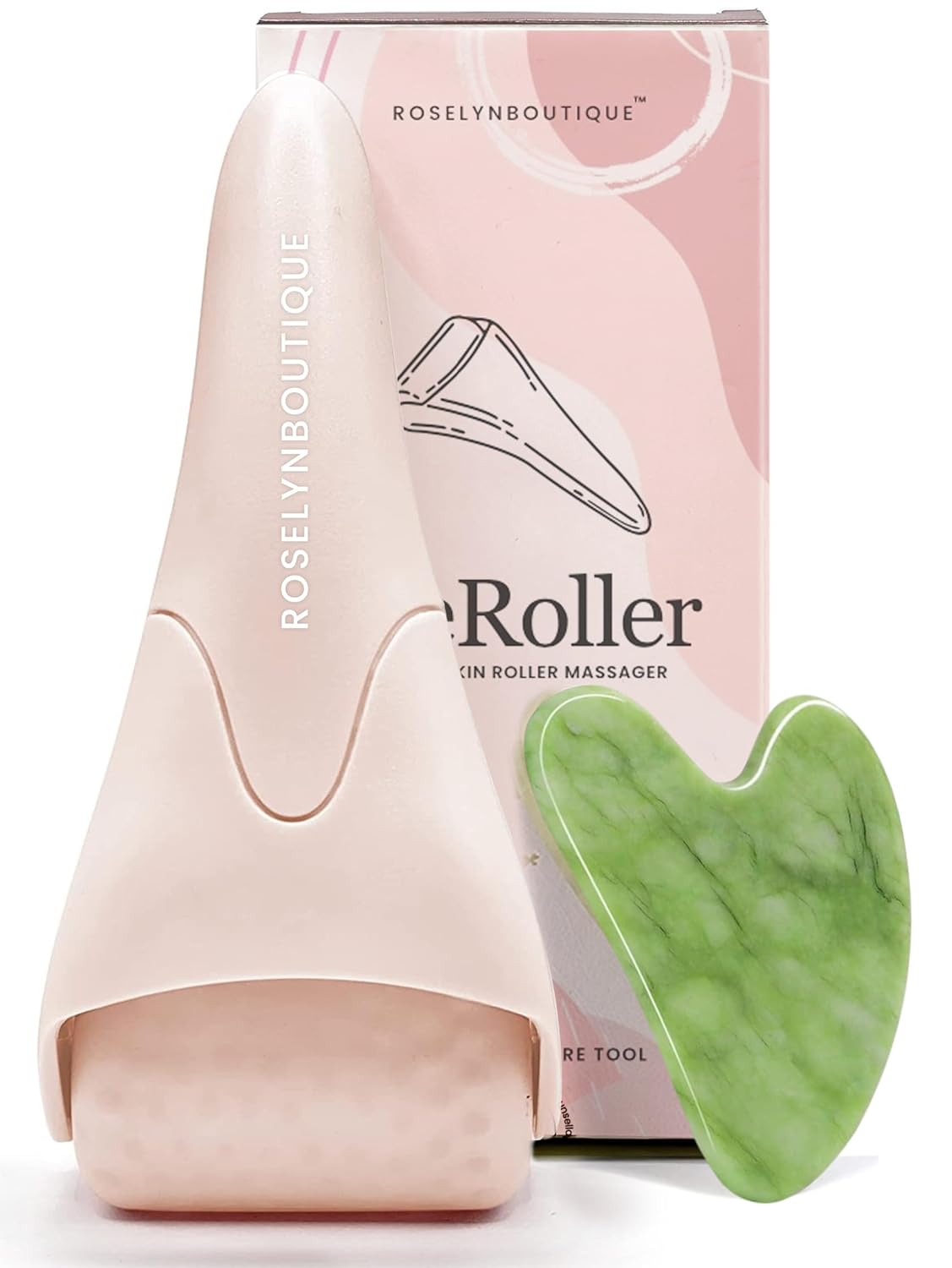 ROSELYNBOUTIQUE Ice Roller for Face & Gua Sha Facial Tools - Wrinkles Fine Lines Puffiness Massager Facial Skin Care Guasha Tools Self Care Gifts for Men Women (Pink)