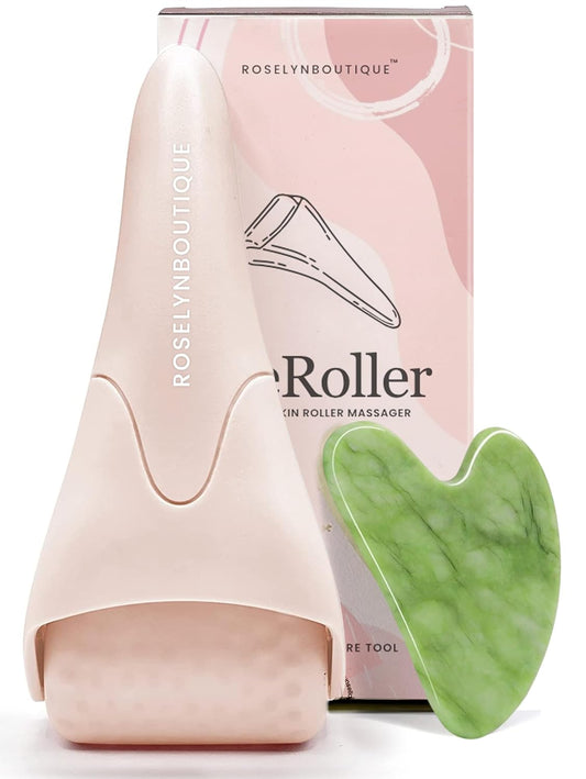 ROSELYNBOUTIQUE Ice Roller for Face & Gua Sha Facial Tools - Wrinkles Fine Lines Puffiness Massager Facial Skin Care Guasha Tools Self Care Gifts for Men Women (Pink)