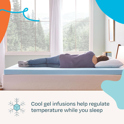 Linenspa Memory Foam Mattress Topper, Queen Size - 2 Inch Gel Infused Memory Foam - Plush Feel - Cooling and Pressure Relieving - CertiPUR Certified