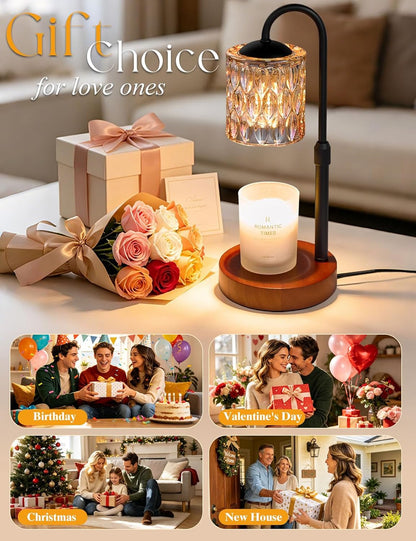Briever Dimmable Candle Warmer Lamp with Timer, Height Adjustable Electric Candle Wax Warmer, Christmas Birthday Gifts for Women Mom, House Warming Gifts New Home Room Decor, Walnut Solid Wood Base