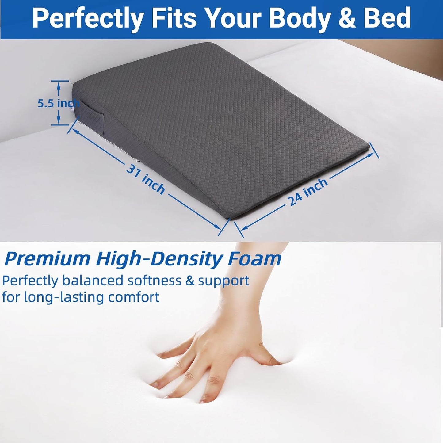 FSA Eligible 31" Extra-Long Wedge Pillow for Sleeping, Reflux, Snoring,Gray