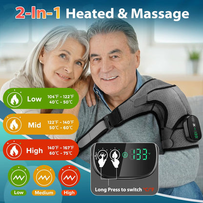 Cordless Portable Shoulder Heating Pad & Massager, Heating Vibration Shoulder Wrap, Shoulder Brace for Pain Relief, Rotator Cuff Support for Men & Women, Black