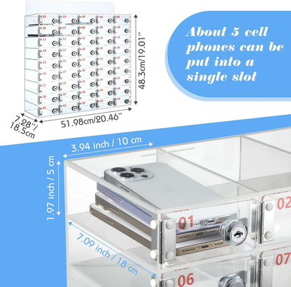 Threan 12 Slot Cell Phone Storage Box, Acrylic Clear Cell Phone Storage Cabinet Wall Mounted with Door, Locks and Keys for Office School Factory