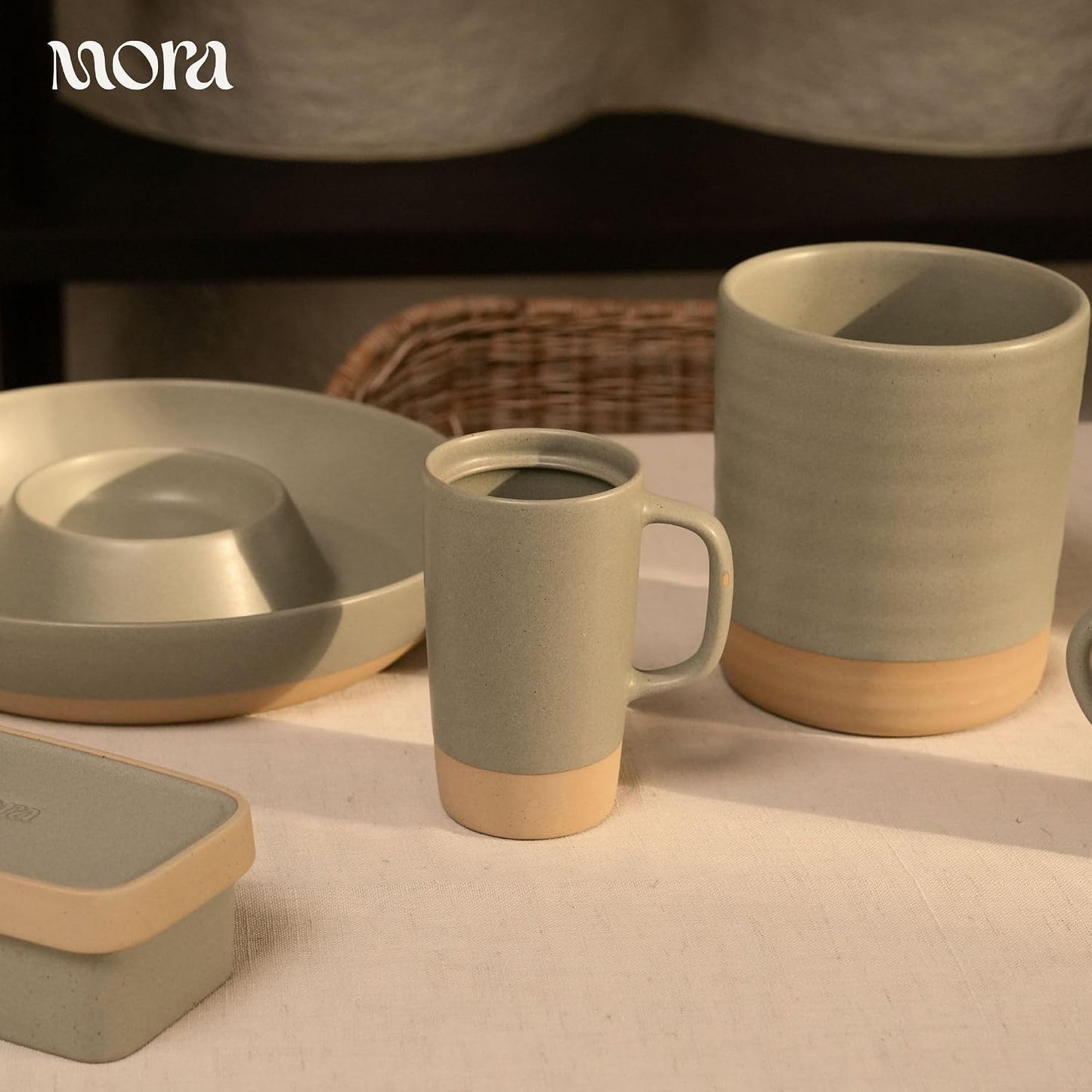 Mora Ceramics Large Tea Mug with Loose Leaf Infuser and Ceramic Lid, 18 oz, Portable, Microwave and Dishwasher Safe, Tall Coffee Cup - Rustic Matte Ceramic Glaze, Modern Herbal Tea Strainer, Olive
