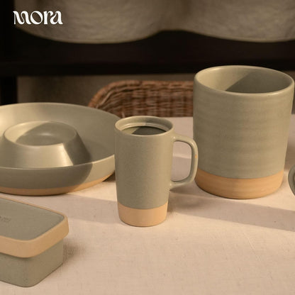 Mora Ceramics Large Tea Mug with Loose Leaf Infuser and Ceramic Lid, 18 oz, Portable, Microwave and Dishwasher Safe, Tall Coffee Cup - Rustic Matte Ceramic Glaze, Modern Herbal Tea Strainer, Olive