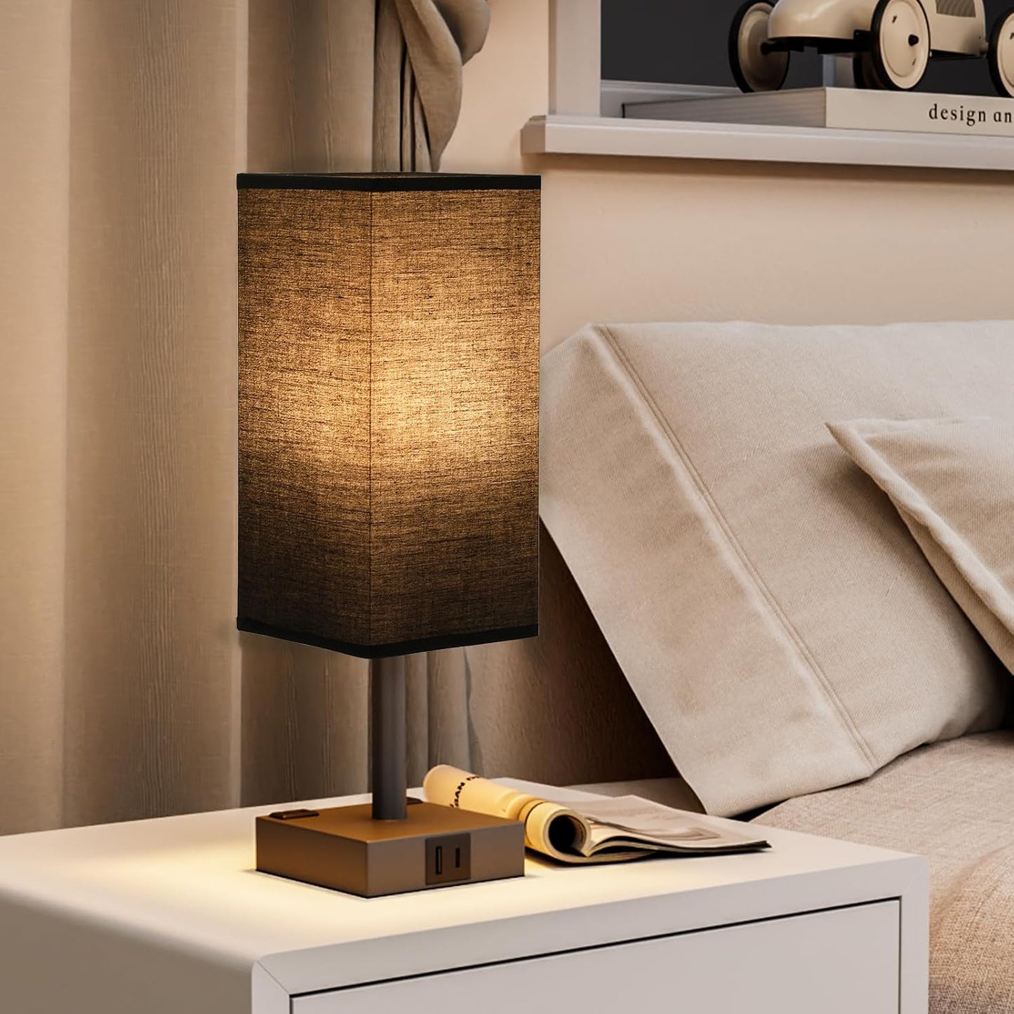 【Upgraded】Bedside Table Lamp Touch Control, with USB C+A Charging Ports & Dual AC Outlets, 3-Way Nightstand Lamp for Bedroom with LampShade Living Room Office(LED Dimmable Bulb Included)