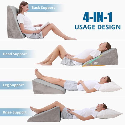 Sasttie Wedge Pillow 24x24x12 inch, Memory Foam Bed Wedge, Cool Grey