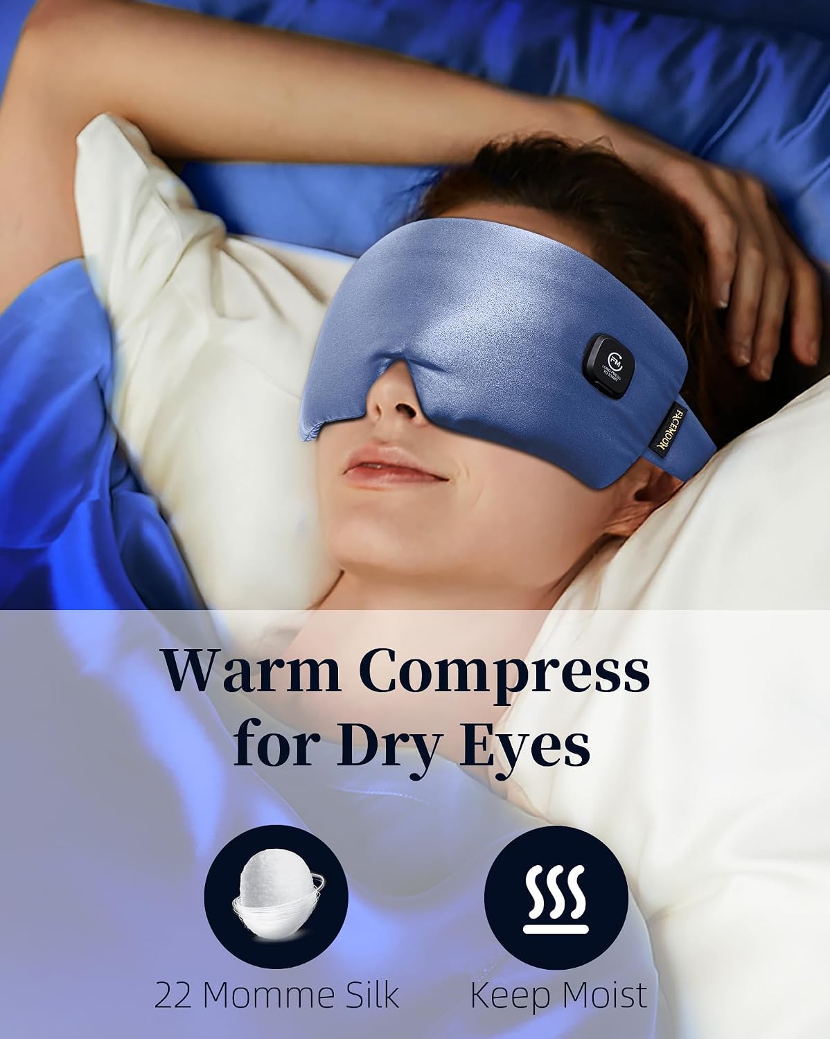 Heated Eye Mask for Dry Eyes - Silk Cordless Warm Eye Compress Moist Heat, FSA Eligible, Eye Heating Pad for Stye Treatment, Tired Eyes, Sleep, Travel, Washable, Rechargeable, Blue
