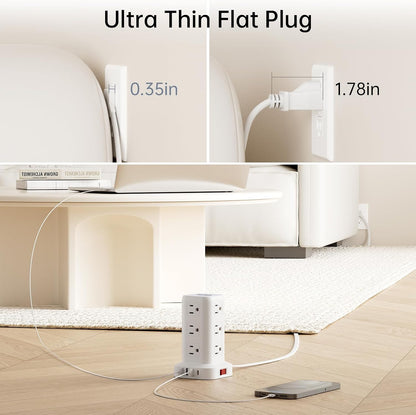 Extension Cord with Multiple Outlets, SMALLRT Power Strip Tower, Outlet Extender with 12 AC Outlets 4 USB, 6.5FT Extension Cord for Home Dorm Room, Office Supplies,Overload Protection