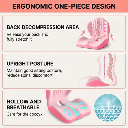 Ergonomic Waist Support and Seat Cushion, 2-in-1 Memory Foam Pad, Hollow Design for Coccyx, Suitable for Office Chairs, Car Safety Seats and Household Use - Relieves Lower Back and Hip Pain (Grey)