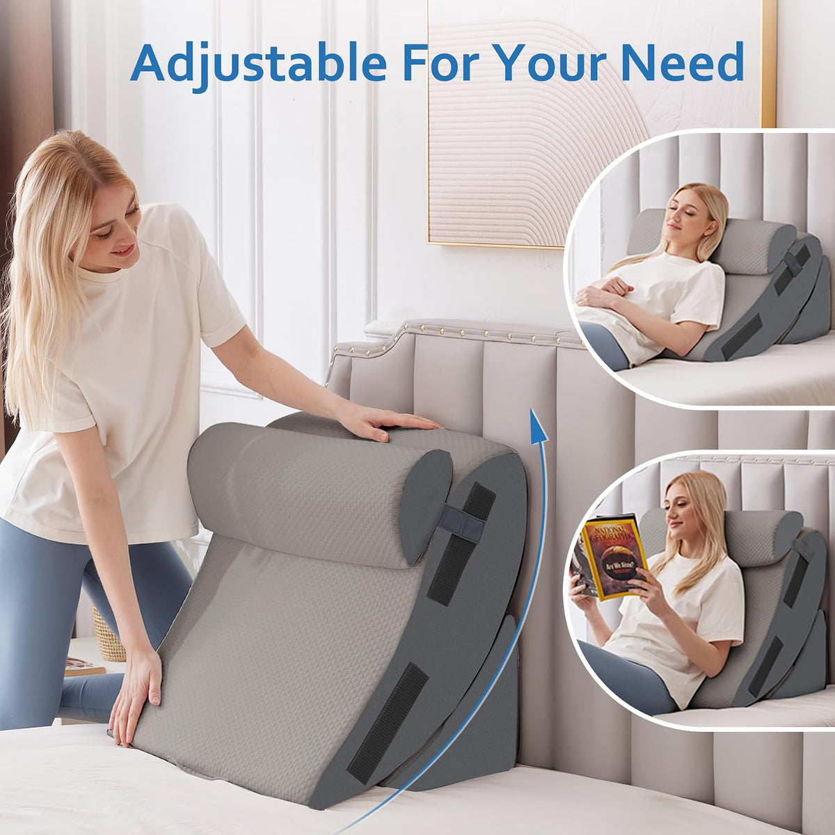 Ahpmeoa 5Pcs Wedge Pillow Set for After Surgery, Memory Foam, White/Grey