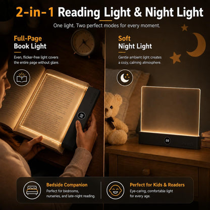 Smart 2 in 1 LED Book Light & Night Light, with 3 Colors, Stepless Dimming