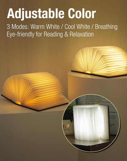 4.7 Inch Wooden Book Lamp, Book Lovers Gifts,Teacher Appreciation Gifts for Women, Folding Book Light, LED Ambient Lighting, Magnetic Mood Lighting for Home&Library Decor (Walnut)