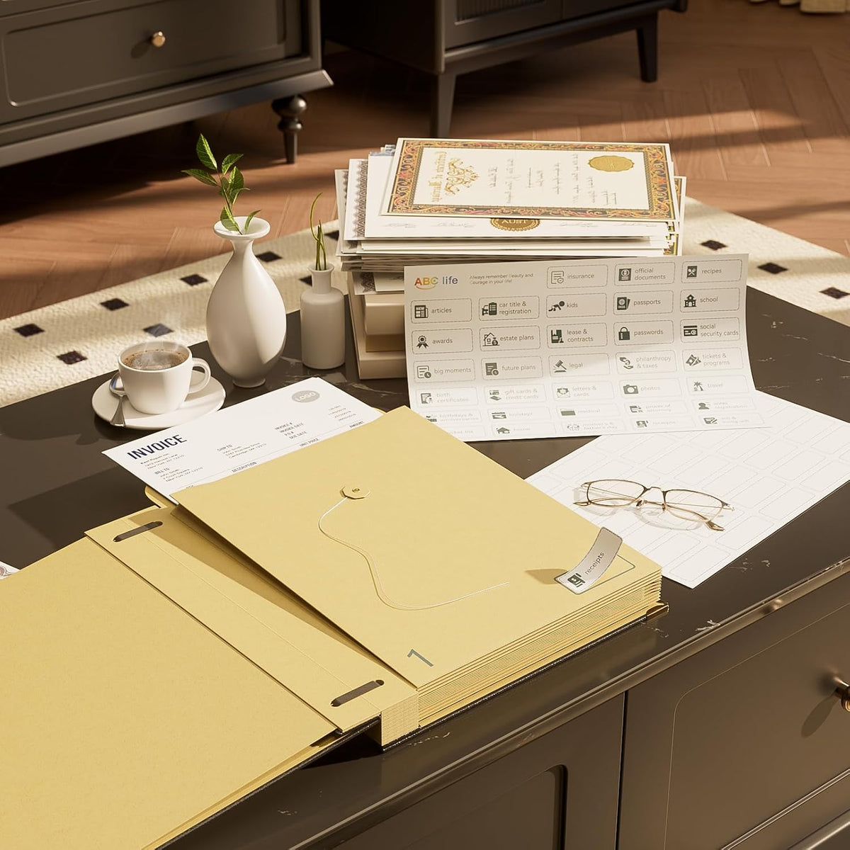 ABC life Important Document Organizer, Spine-Free Design with 14 Pockets