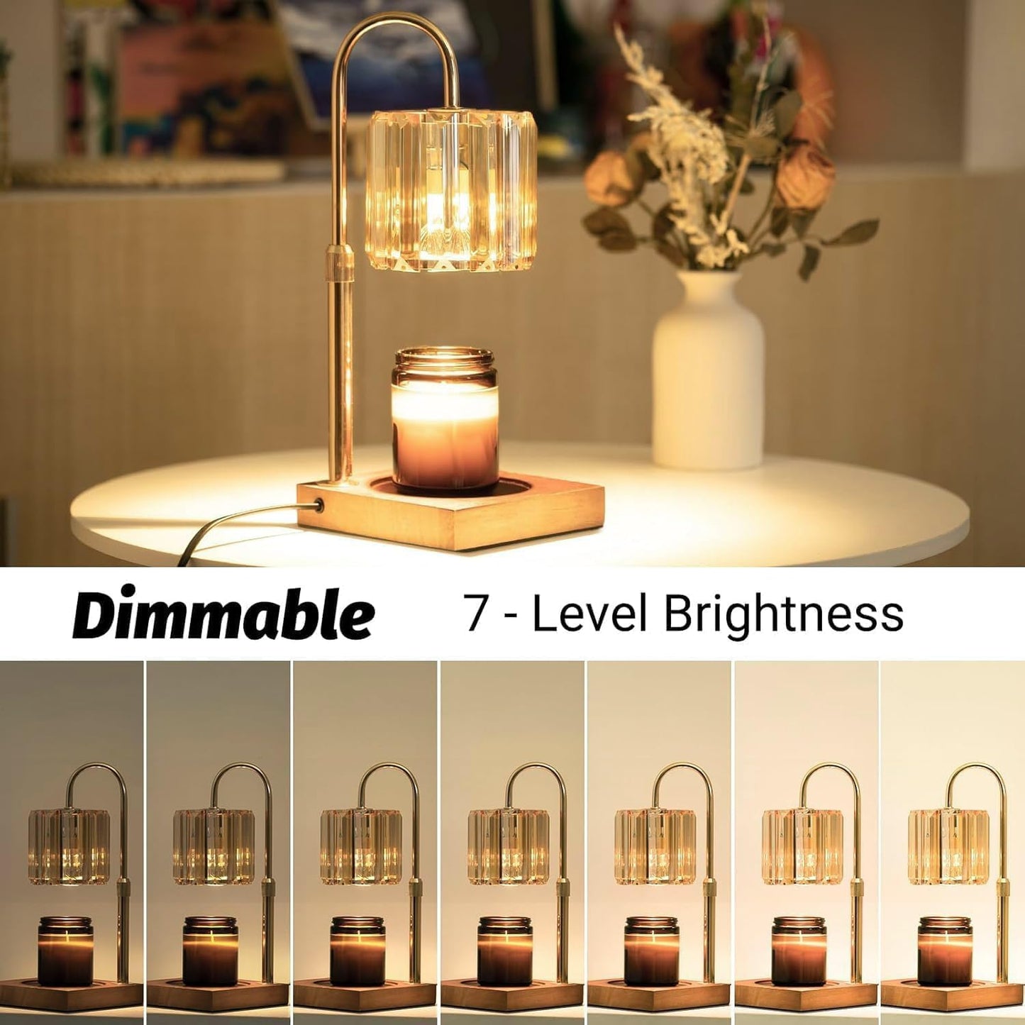 Yuichoy Candle Warmer Lamp with Timer, Dimmable Electric Candle Wamer Adjustable Height, Gifts for Women Mom, Glass Modern Candles Melter Lamp, Black
