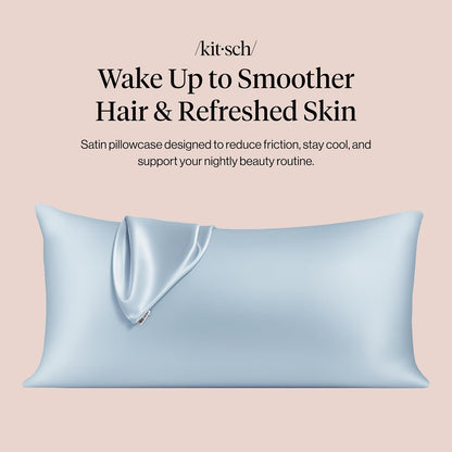 Kitsch Satin Pillowcase with Zipper for Hair & Skin - Softer Than Silk Pillow Cases, Smooth Cooling Satin Pillow Case, Wrinkle-Free, Machine Washable - Pillow Cases Standard Size (19x26) - Blush