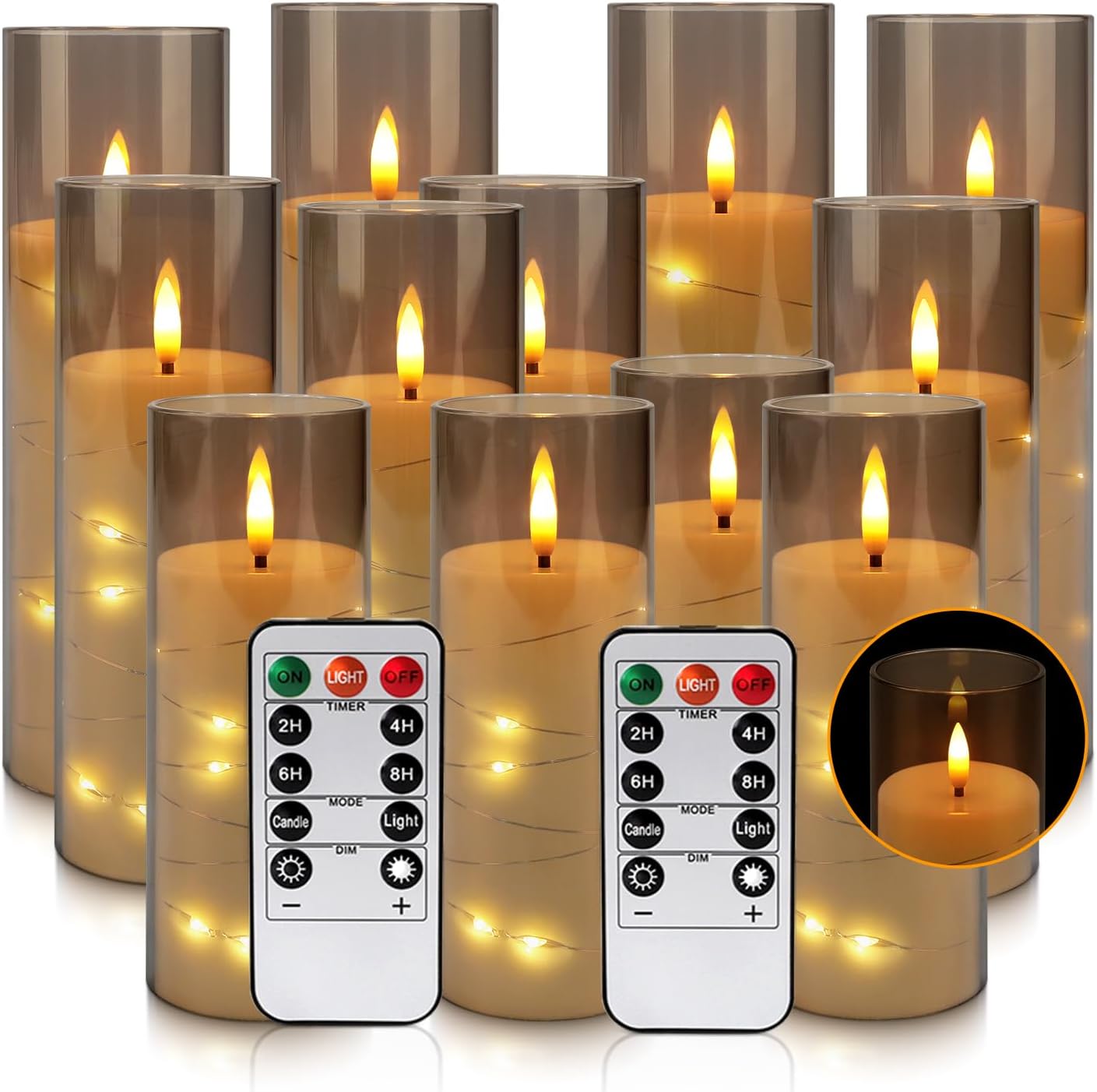 YOROXRG Set of 24 Waterproof Outdoor Flameless Candles, LED Candles with 4 Remote and Timer,(H 4" 5" 6" x D 2.2"),for Halloween Wedding Festiv