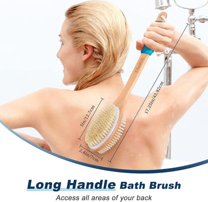 Long Handle Ergonomically Back Scrubber/Brush for Shower, Double Sided Exfoliating Body Scrubber for Women and Men (Black)