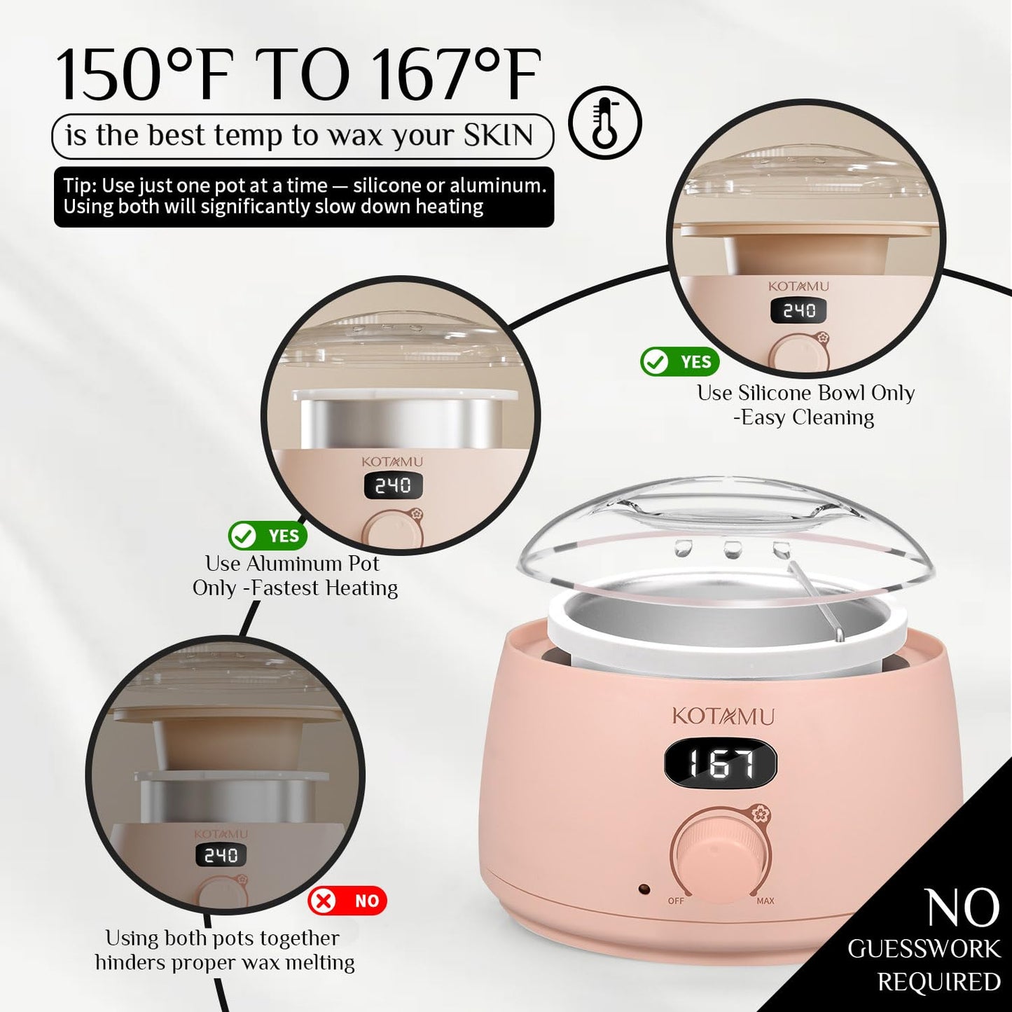 KOTAMU Waxing Kit for Women & Men, Pink Digital Wax Pot Warmer Hair Removal | Home Hard Wax Kit, Wax Machine, Face, Eyebrow, Bikini, Brazilian, Body, Sensitive Skin, 25 Accessories, Beginner-Friendly