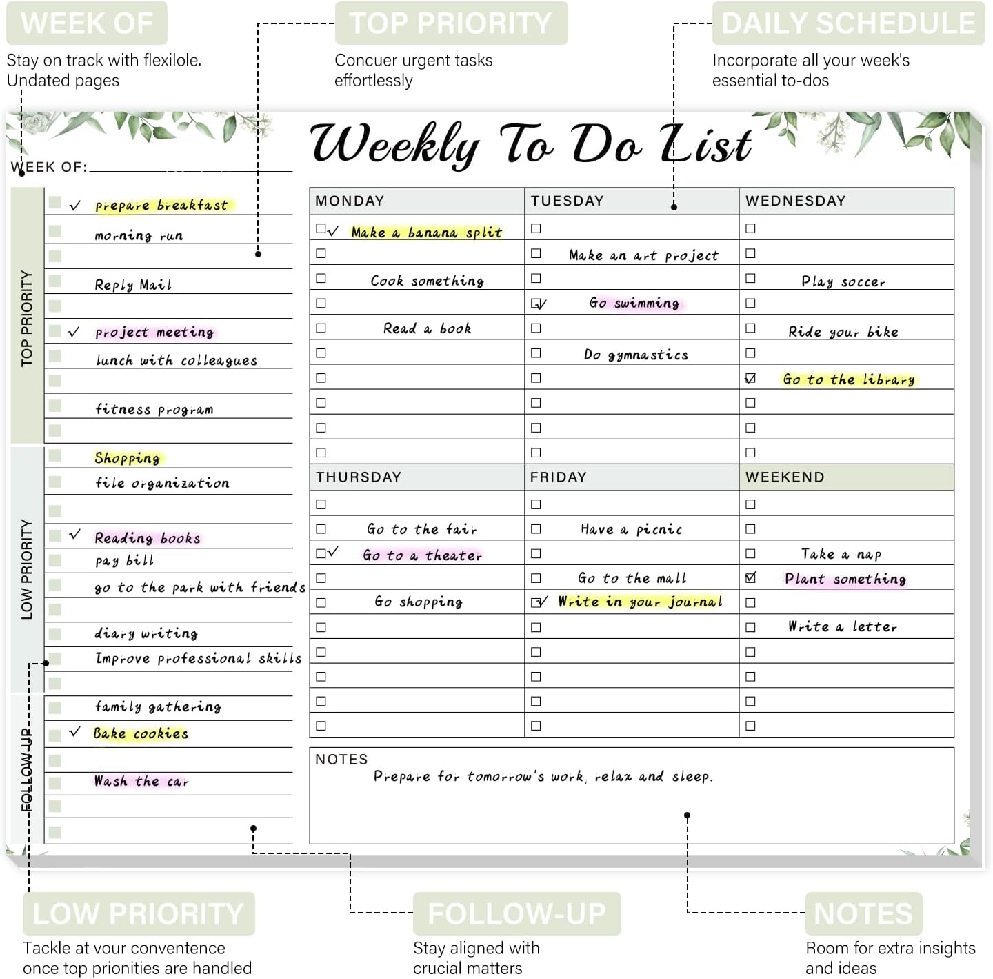 Weekly To Do List Notepad with 52 Undated Sheets（8.5"×11"）- Weekly Desk Planner Pad with Spiral Binding for Women & Man, Office, School and Home Personal Organizer