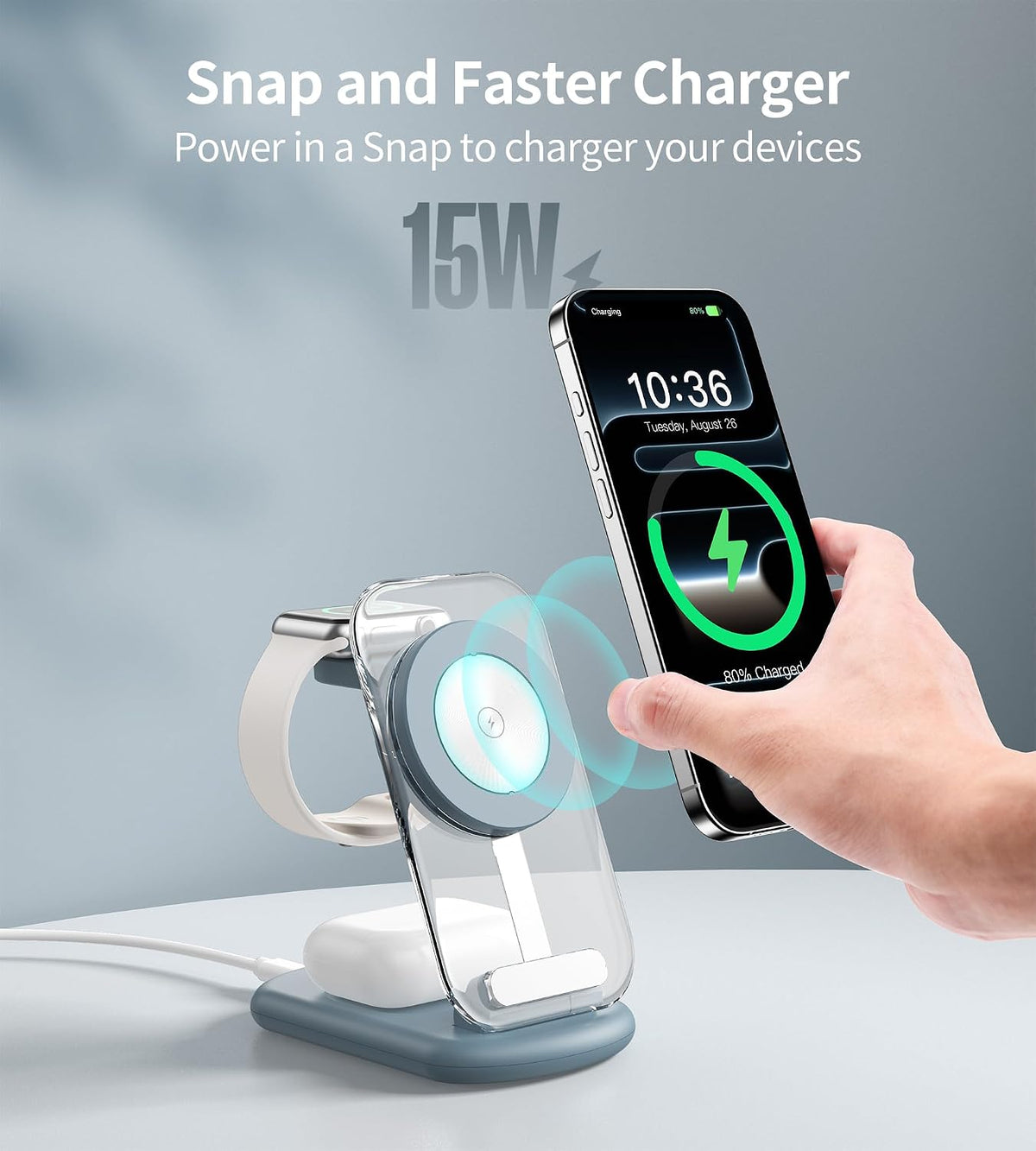 Mukiya 3 in 1 Magnetic Wireless Charging Station for Apple Devices