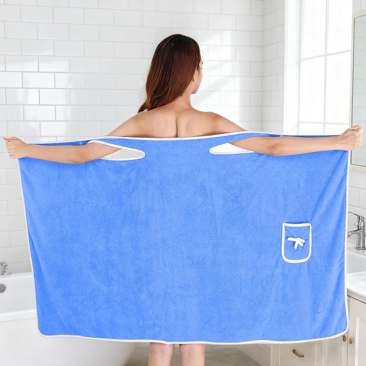 Women's Wearable Towel Bathrobe,Plus Size Wearable Shower Skirt,Quick Dry Absorbent Bath Towel for Comfortable Home Spa Body,Green, 53x31in/50-70kg