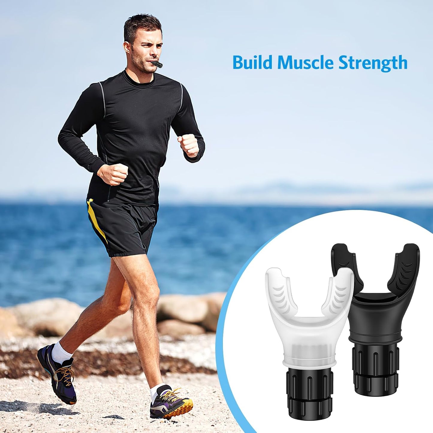 AMIR Upgraded Portable Breathing Trainer, Adjustable Resistance Breathe Trainer, Compact Muscle Improve Strength and Endurance, Exercise Device for Sports, Running, Martial (Black,White)
