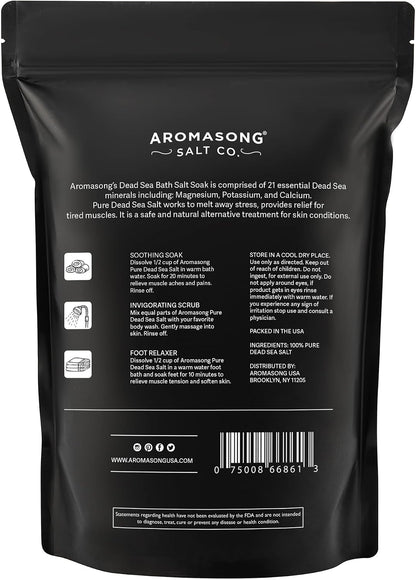 Aromasong Dead Sea Salt Bath Soak 14 OZ Pack – 100% Natural Dead Sea Salts for Soaking, Relaxation, and Detoxification of Skin, Dead Sea Salts for Bath to Rejuvenate and Refresh- Resealable Pack