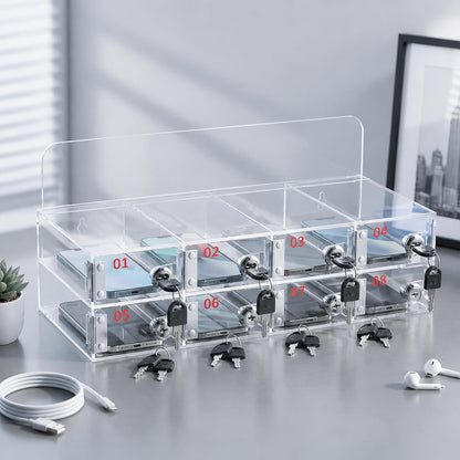 Threan 12 Slot Cell Phone Storage Box, Acrylic Clear Cell Phone Storage Cabinet Wall Mounted with Door, Locks and Keys for Office School Factory