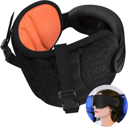 SARISUN Travel Pillows for Airplanes, 360° Support Headrest Pillow with Eye Mask for Sleeping, Travel Airplane Pillow for Long Flights Car Road Trip, Travel Accessories Stop Bobblehead, Black
