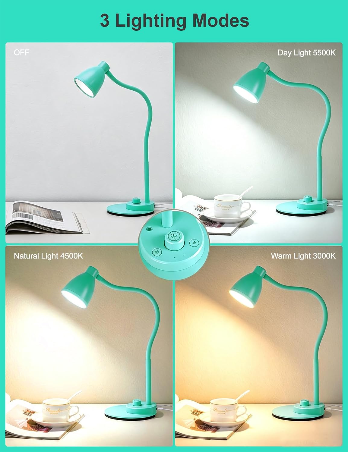 BOHON LED Desk Lamp with USB Charging Port 3 Color Modes Dimmable, Black