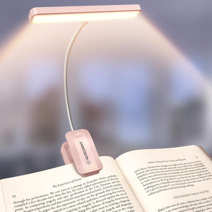 Glocusent 630nm Red Light Reading Light, 26 LEDs Zero Blue Light, 1600K Amber Book Light with 3 Modes & 5 Brightness Dimmable, 120H Runtime, Eye-Care Clip on Light for Book Lovers and Kids