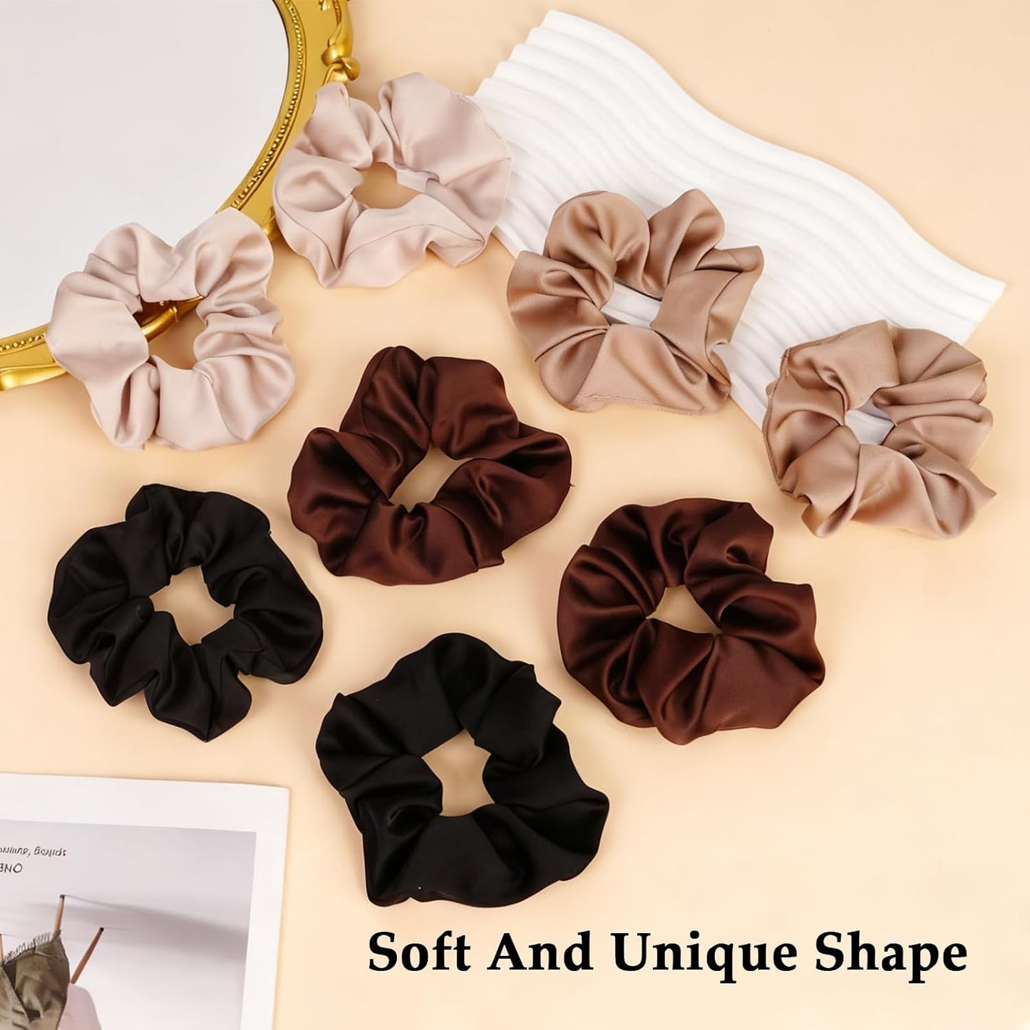 Satin Scrunchies for Women – 8PCS Blush & Brown Silk Hair Ties Set – No Crease, Frizz-Free, Gentle Elastic Hair Bands, Soft & Stylish Everyday Hair Accessories Gifts