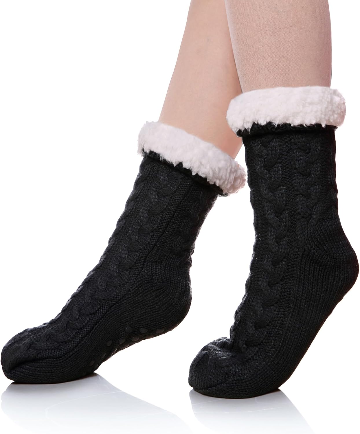 SDBING Women's Winter Super Soft Warm Cozy Fleece Lined Fuzzy Slipper Socks with Grippers