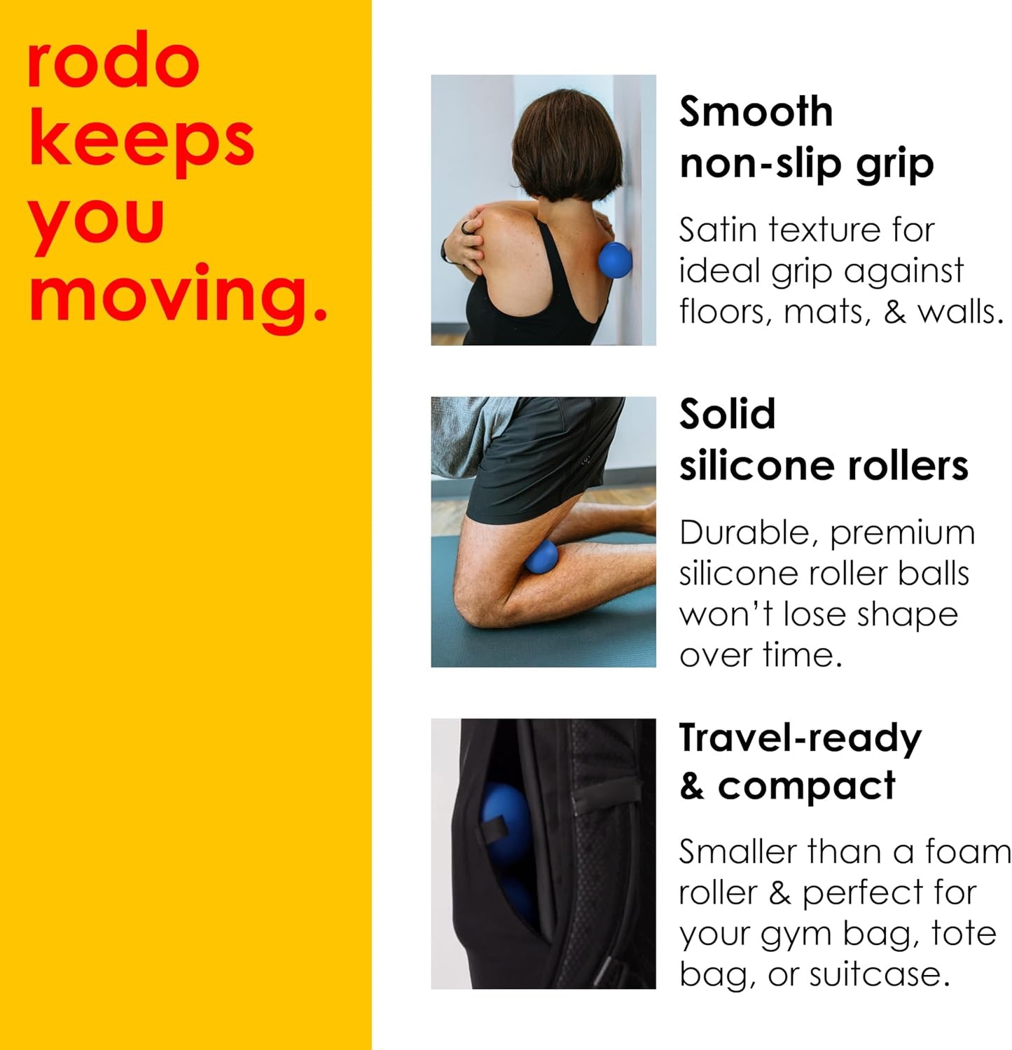 Rodo 2-in-1 Soft Peanut & Lacrosse Ball Roller | Deep Tissue Massage Tool for Fascia, Plantar Fasciitis, Hips & Back | Mobility & Recovery Roller | Compact, Travel-Friendly, Pilates & Therapy Ready