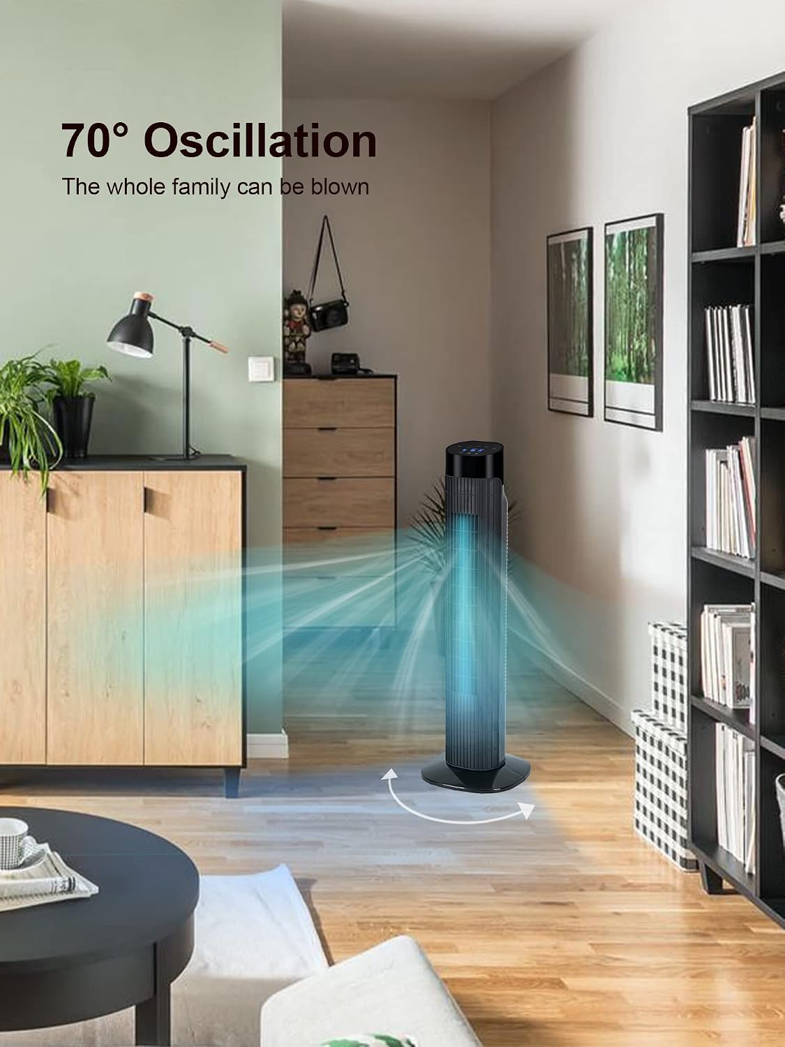 Uthfy Tower Fan with Remote, Portable 120° Oscillating Standing Fan, 3 Speeds & 3 Modes, 7.5H Timer, Fans That Blow Cold Air for Bedroom, Living Room, Office, Black