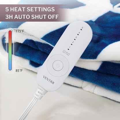 VENTIMI Electric Blanket Heated Throw, 50" x 60" Heated Blanket with 5 Heat Levels & 3 Hours Auto Off, Fast Heating Blankets with ETL & FCC Certification, Grey