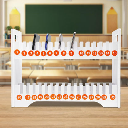 Cell Phone Holder,2-Tier Multiple Cell Phone Stand Rack,Mobile Phone Holder with 1-30 Number Stickers PVC Board Mobile for Classroom Office (30 Slots)