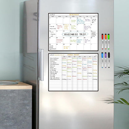 JJPRO Magnetic Monthly Calendar Whiteboard Set for Fridge-Monthly Planning Board and Two Bonus Dry Erase Grocery Board&Weekly Menu Board-Meal Planner Whiteboard/to-Do List-6 Markers