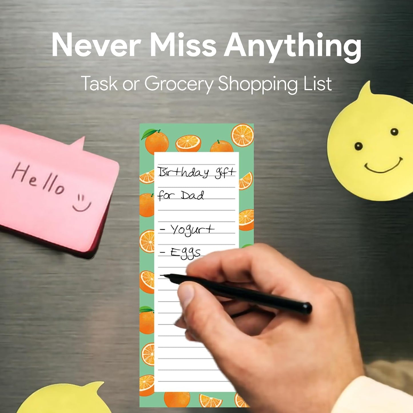 8 Magnetic Notepads – Notepads for Grocery List, Shopping List, To-Do List, Reminders -Strong Magnetic Back- Memo Notepad with Realistic Fruit Designs | 25 Sheets per Pad 7.5 x 3.5 inch (8 Pack)