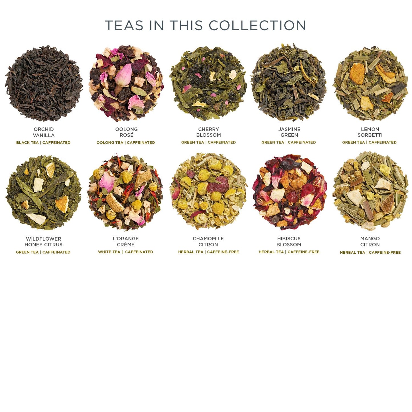 Tea Forte Premium Petite Presentation Box Gift Set Sampler, 10 Count, 2 of Each Blend Individually Wrapped Handcrafted Pyramid Infuser Bags, Demoiselle Tea