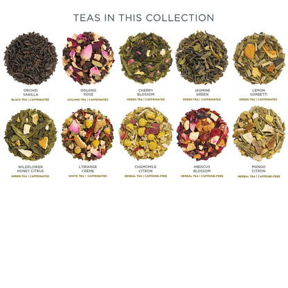 Tea Forte Premium Petite Presentation Box Gift Set Sampler, 10 Count, 2 of Each Blend Individually Wrapped Handcrafted Pyramid Infuser Bags, Demoiselle Tea