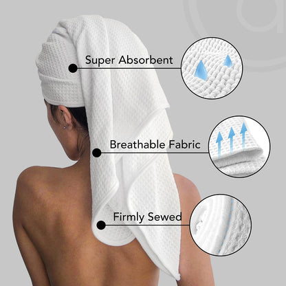 Microfiber Hair Wrap for Women - Extra Large 45 x 25 Quick-Dry Towel, Anti-Frizz, Breathable, Waffle Knit, Elastic Loop for Wet, Curly & Straight Styles - Grey - Microfiber Hair Towel