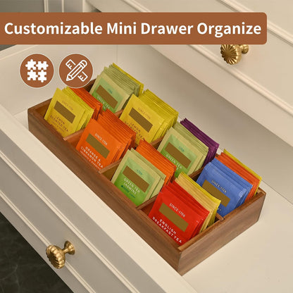 Acacia Wood Tea Bag Organizer with 8 Slots – Tea Bag Holder and Tea Organizer, Sugar Packet Storage for Countertops