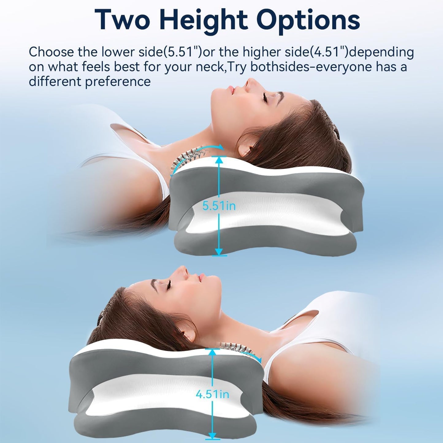 Sleep Apnea Pillow with Neck Pain & Snoring Relief -Orthopedic Cervical Pillow,Ergonomic Contour Memory Foam Pillow for Side, Back,Stomach,Dreamers,Medium Firm (Darkgrey, Queen Size 25" lx15 wx5.8 h)