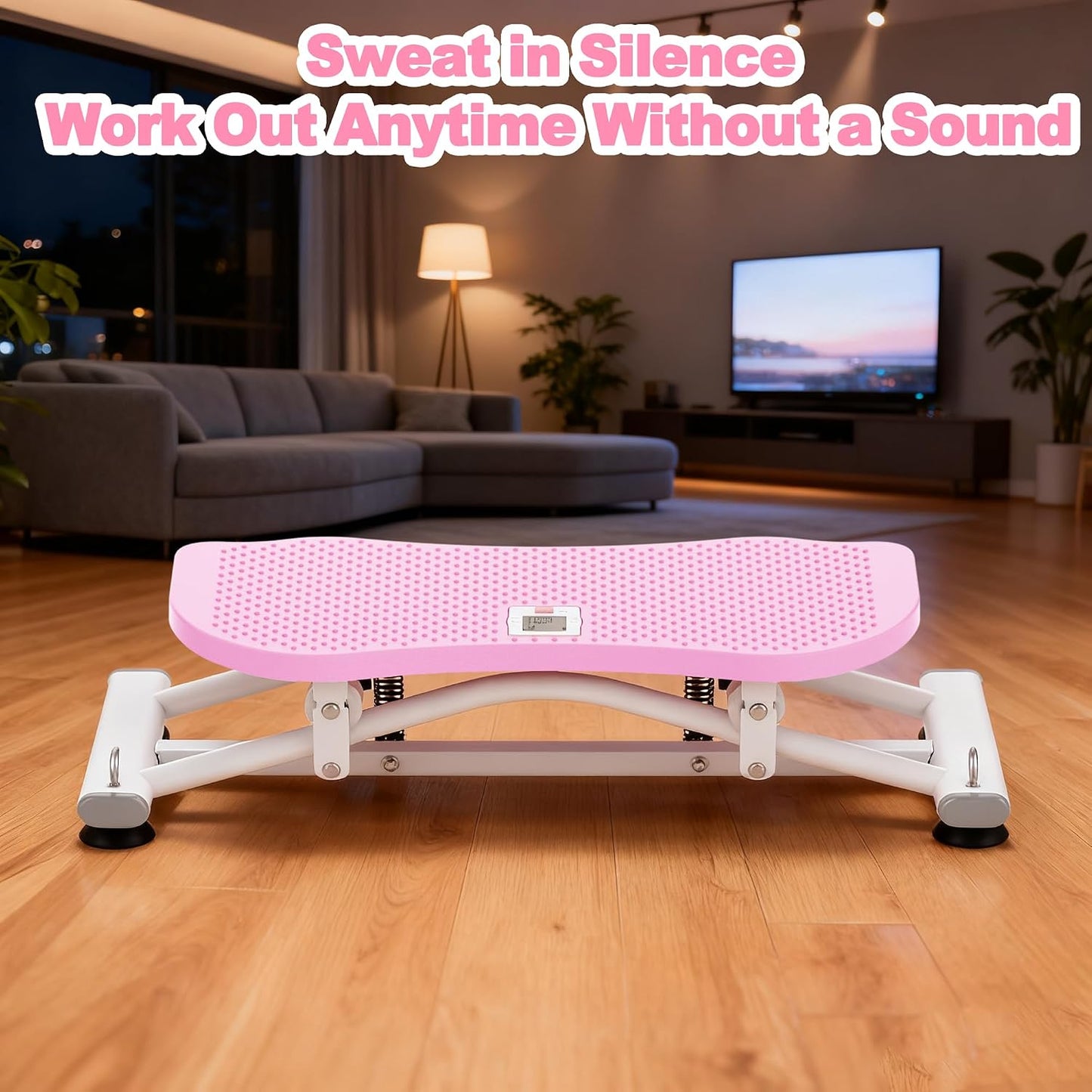 KINMAC 2-in-1 Rocking Stepper with Resistance Bands, Portable Balance Board for Exercise at Home, Quiet Mini Stair Stepper with LCD Monitor, Ski Trainer for Workout Home Gym