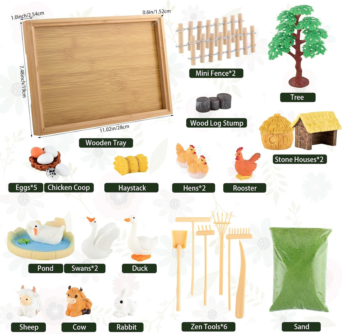Zen Garden Kit for Desk 31PCS Mini Zen Sand Kit, Farmhouse Style for Office