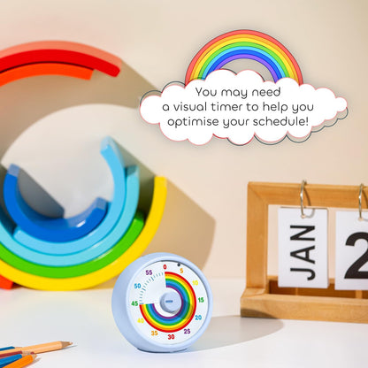 Visual Timer for Kids, 60-Minute Countdown Timer for Classroom Office Kitchen, Desk Timer Kids Time Management Tools with Silent Operation, Pomodoro Time Rainbow Pattern (Grass Green)